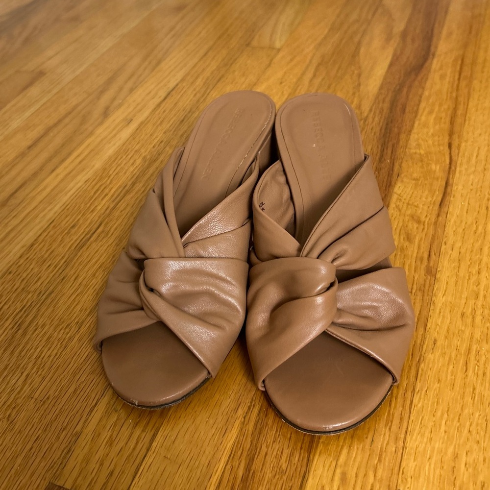 Tan Leather Mules with Knotted Design Size 6